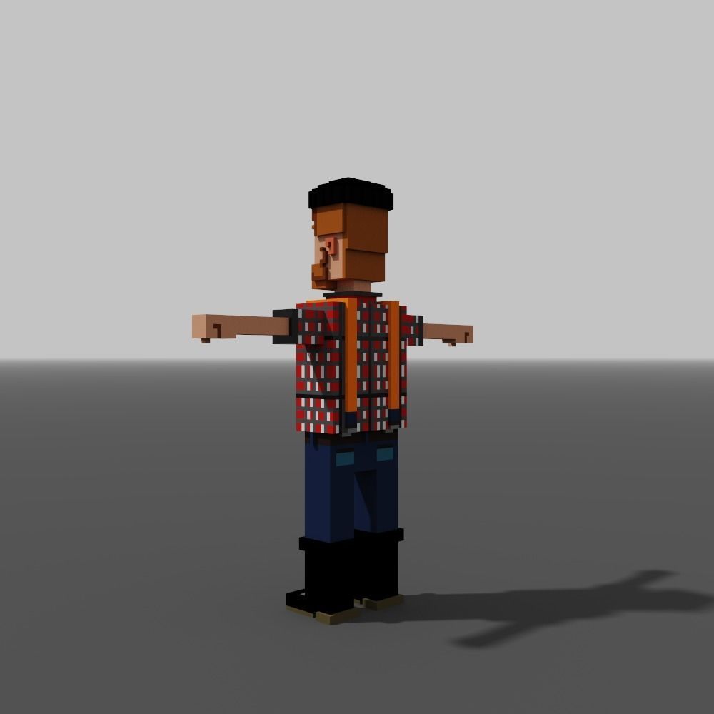 Voxel Woodcutter Low-poly 3D model_3