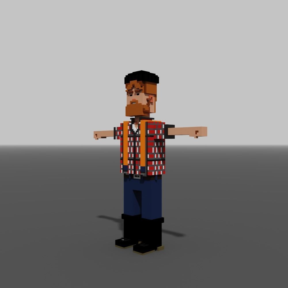 Voxel Woodcutter Low-poly 3D model_1