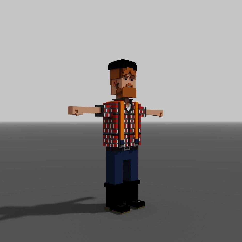 Voxel Woodcutter Low-poly 3D model_7