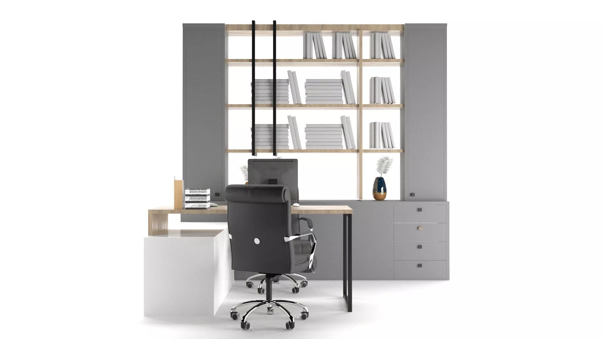 OFFICE SET desk with bookshelves 3D model