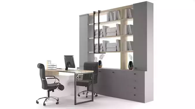 OFFICE SET desk with bookshelves 3D model