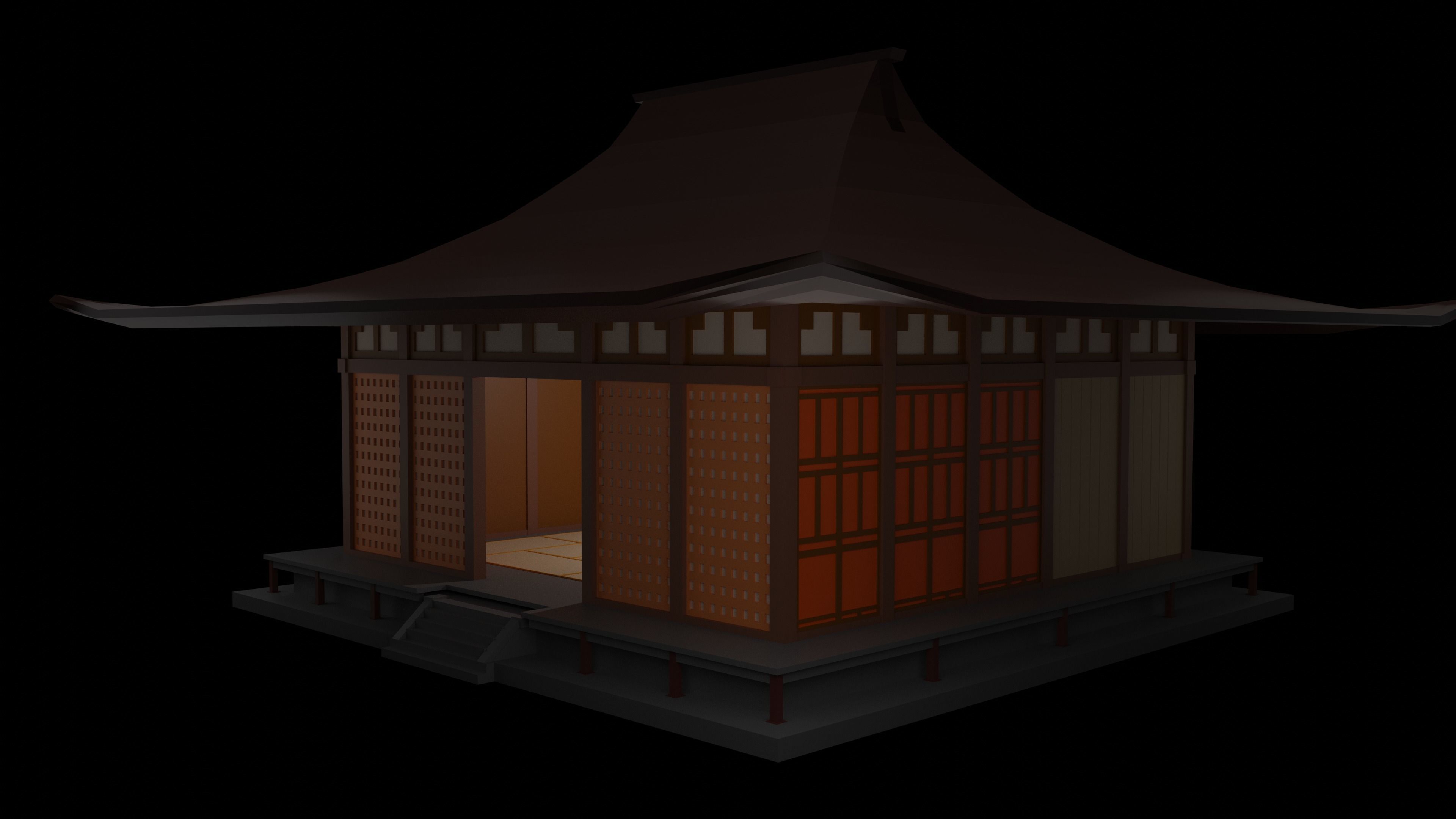 Small Temple in oriental style Low-poly 3D model_2
