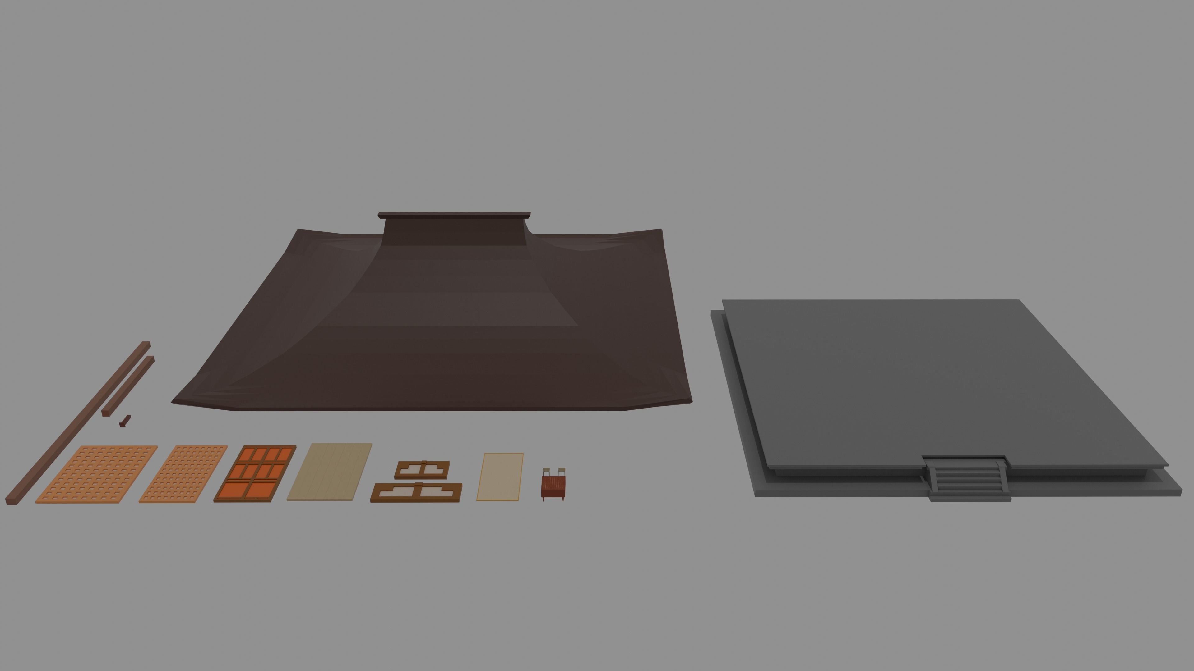 Small Temple in oriental style Low-poly 3D model_7