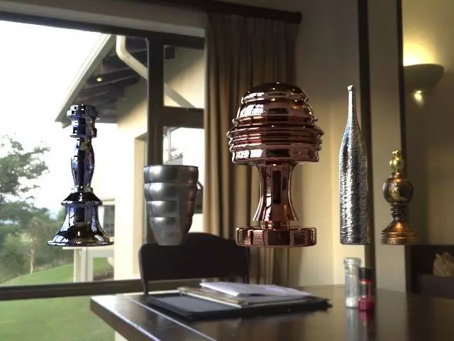 Bottles glass of wine on table 3D model_0