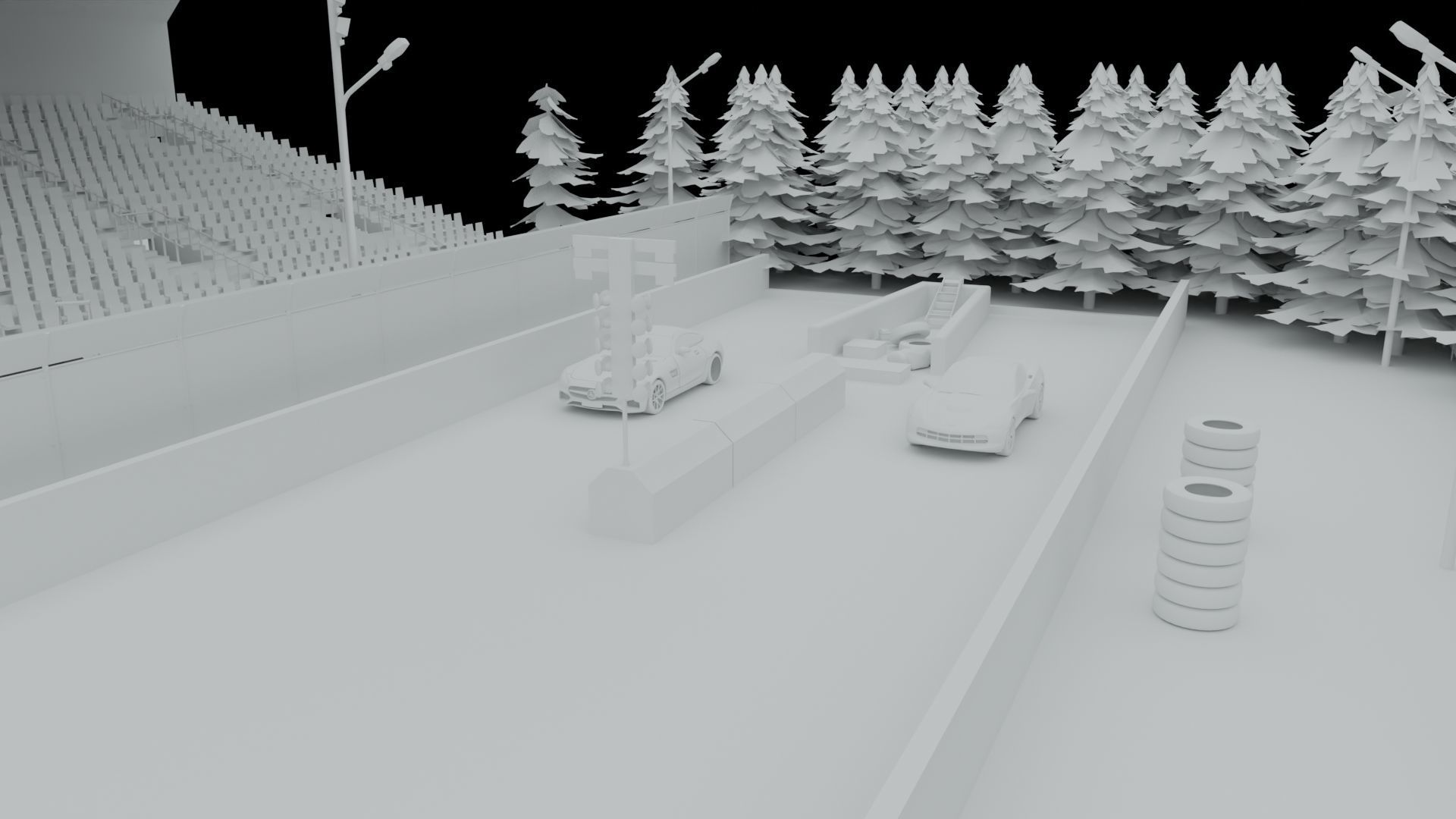Drag Race - Race Track with 2 Cars Low-poly 3D model_9