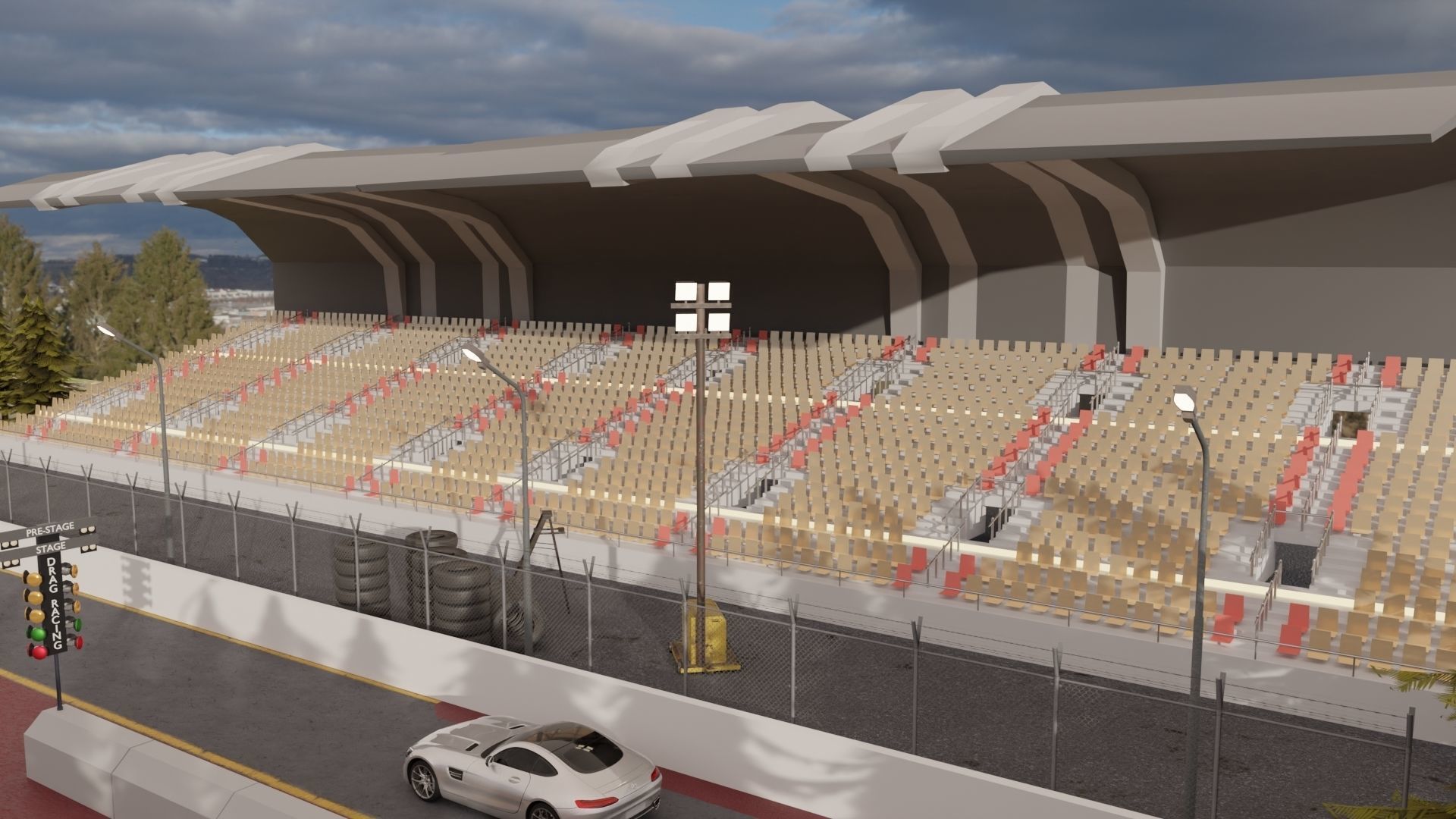 Drag Race - Race Track with 2 Cars Low-poly 3D model_4