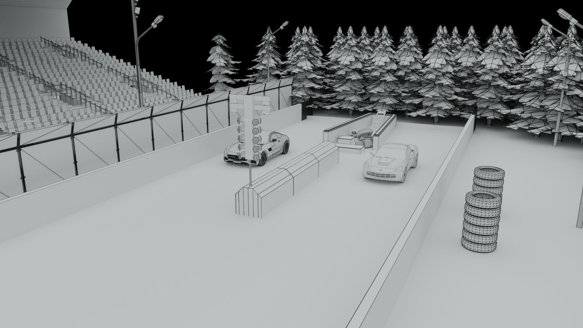 Drag Race - Race Track with 2 Cars Low-poly 3D model_10