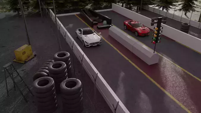 Drag Race - Race Track with 2 Cars Low-poly 3D model