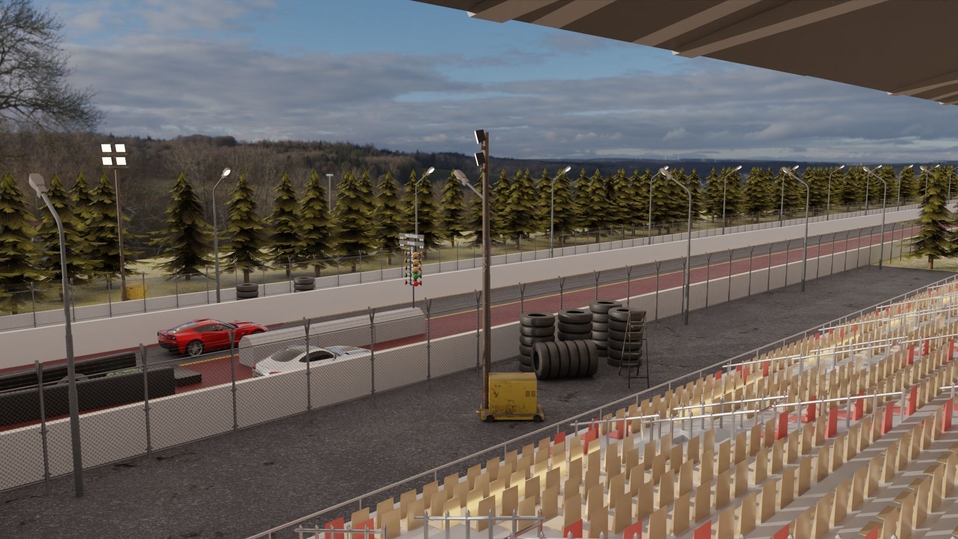 Drag Race - Race Track with 2 Cars Low-poly 3D model_5