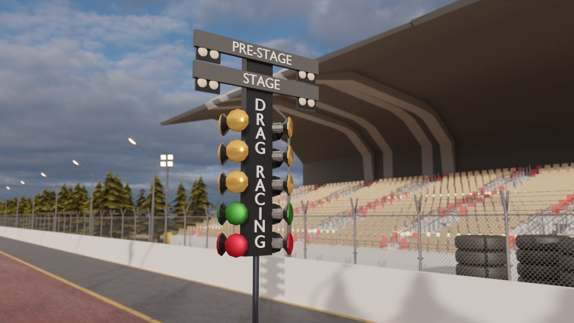 Drag Race - Race Track with 2 Cars Low-poly 3D model_8
