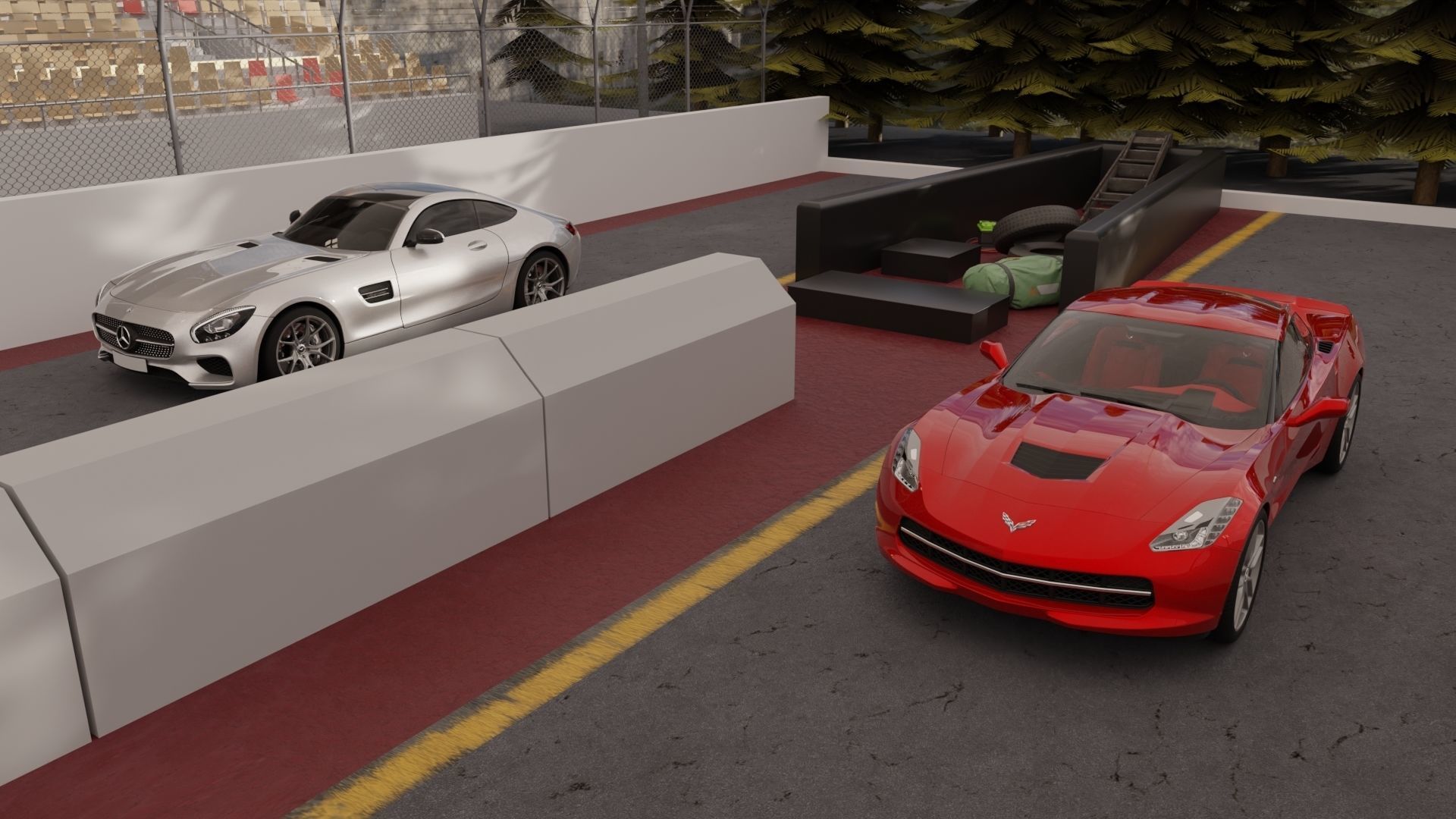 Drag Race - Race Track with 2 Cars Low-poly 3D model_7