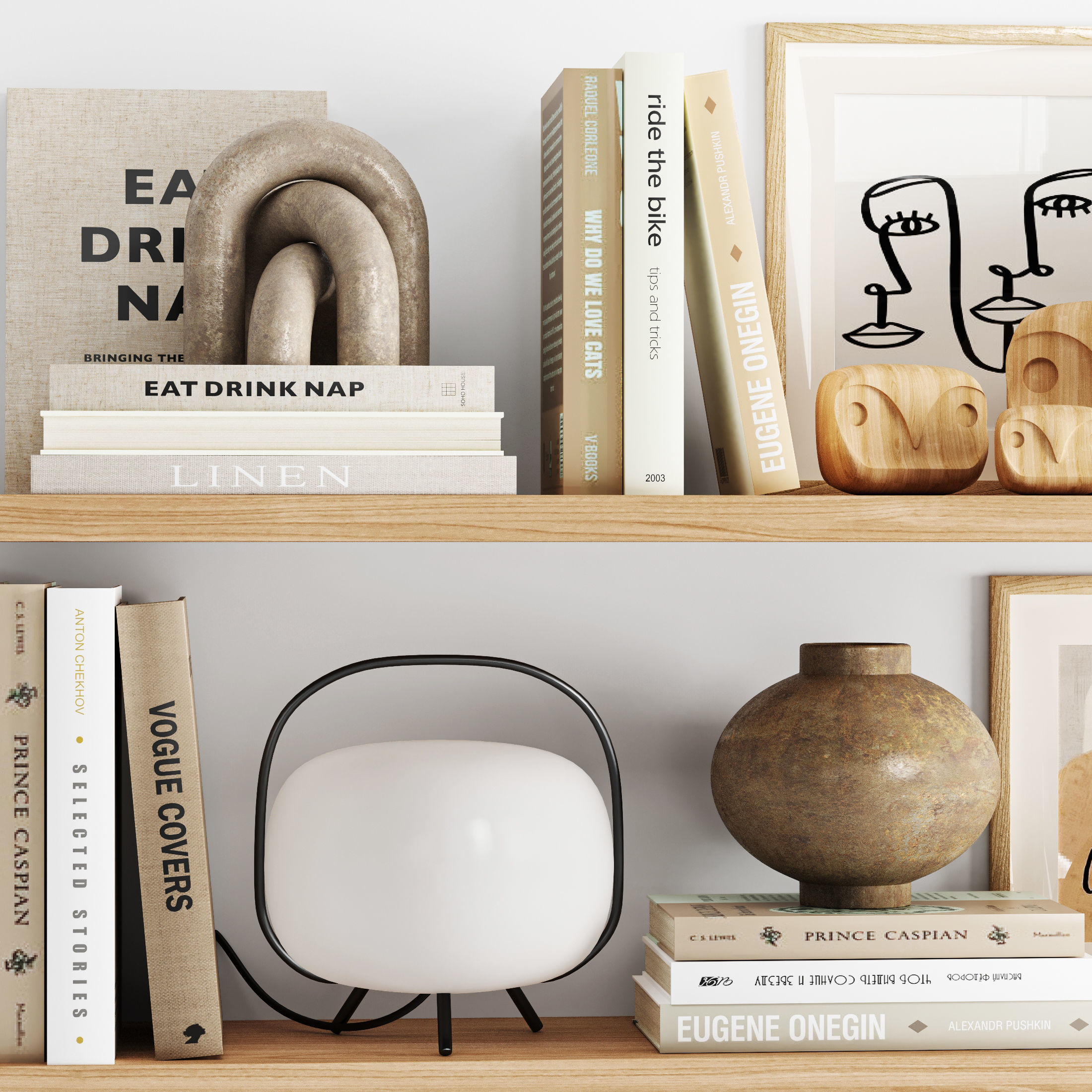 Decorative set shabby chic bookshelves 3D model_1