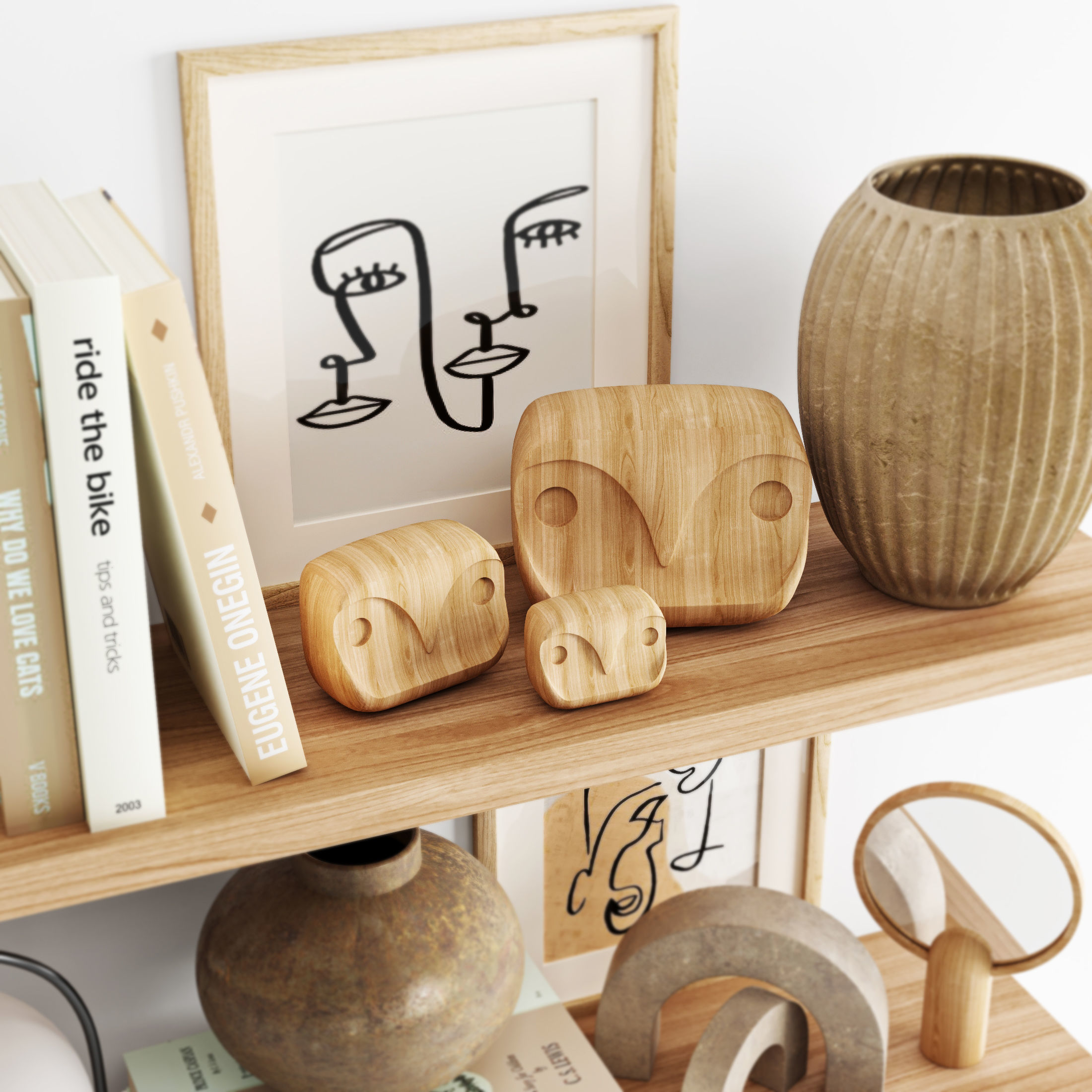 Decorative set shabby chic bookshelves 3D model_2