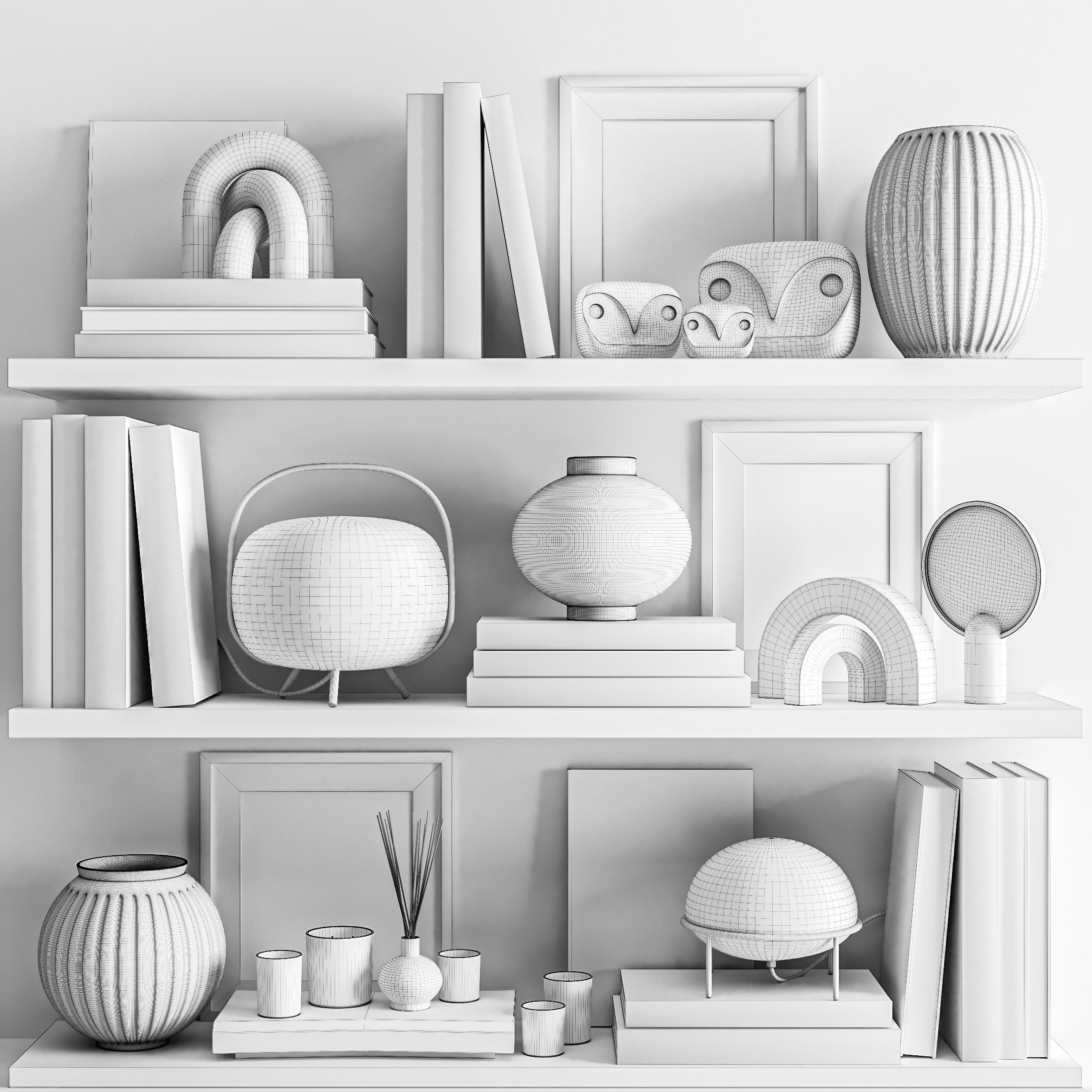 Decorative set shabby chic bookshelves 3D model_5