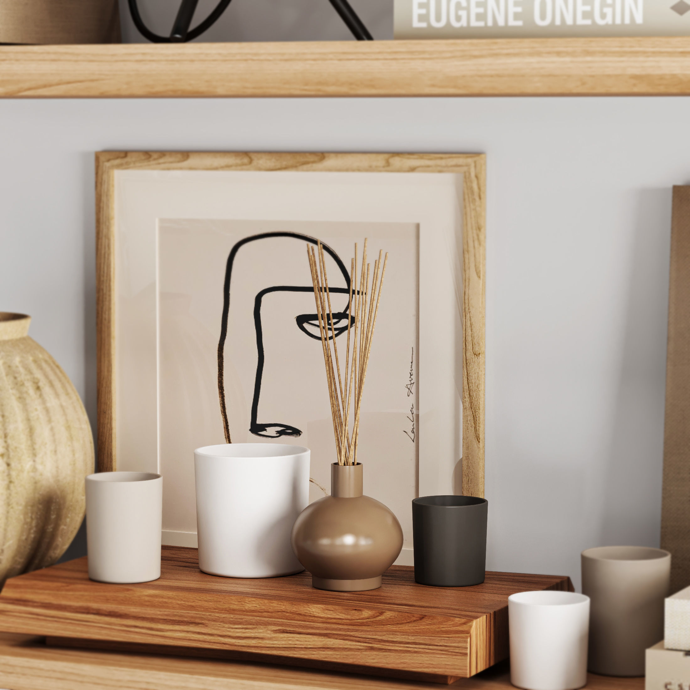 Decorative set shabby chic bookshelves 3D model_4