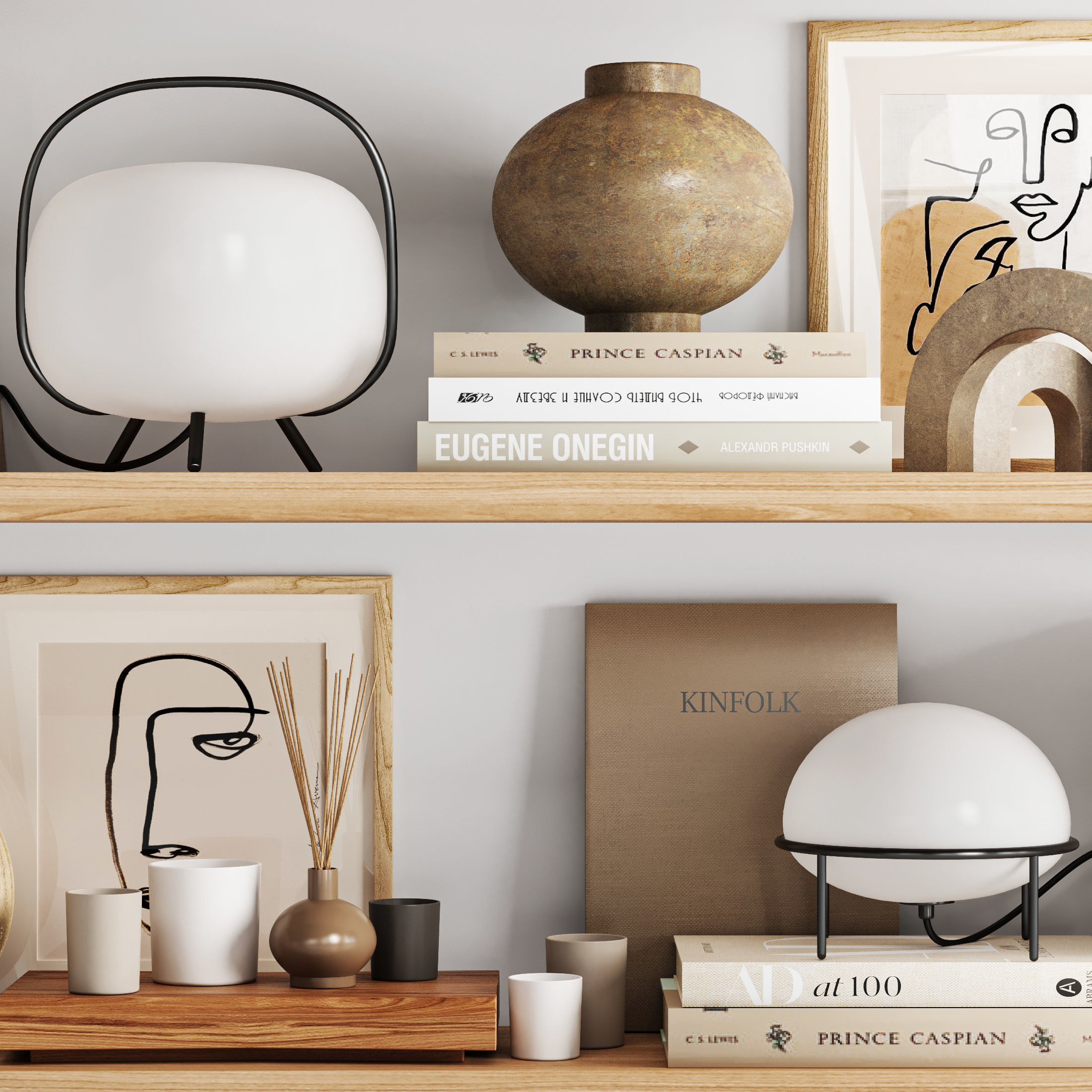 Decorative set shabby chic bookshelves 3D model_3