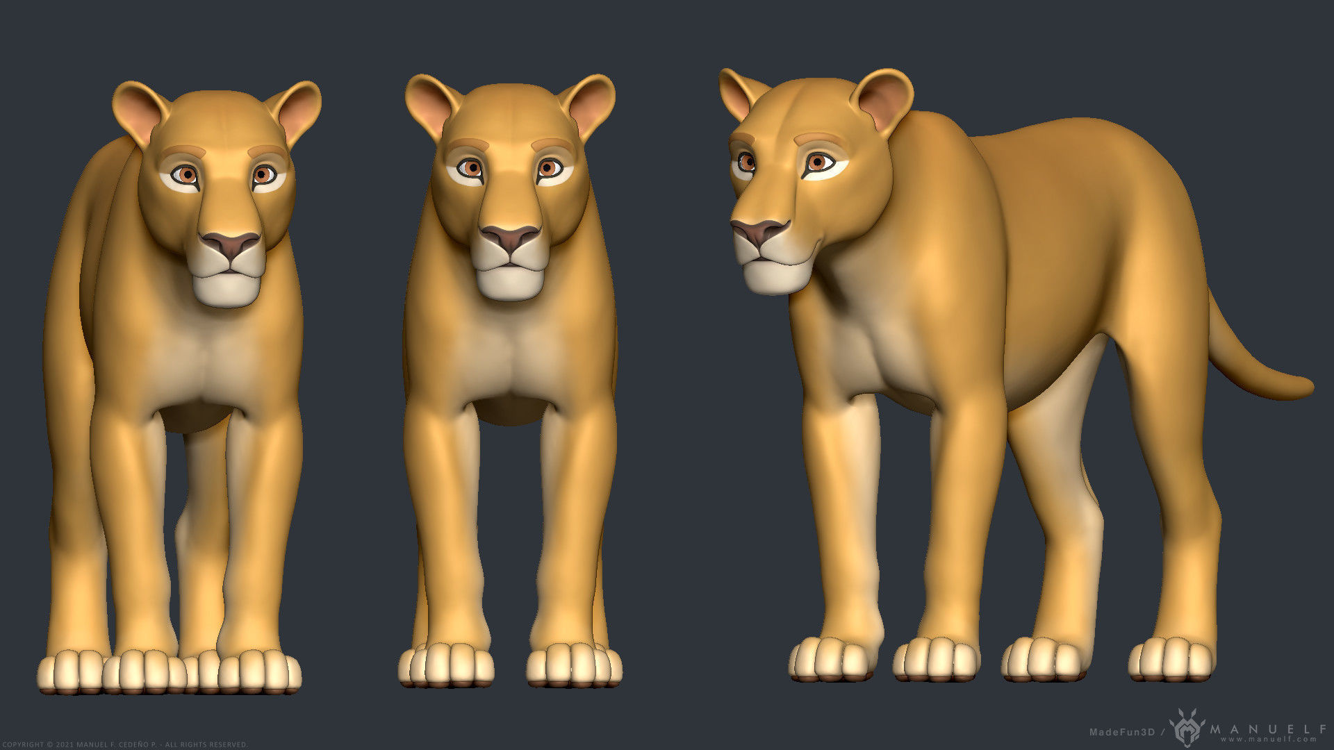 Stylized Cartoon Lion 3D model_7