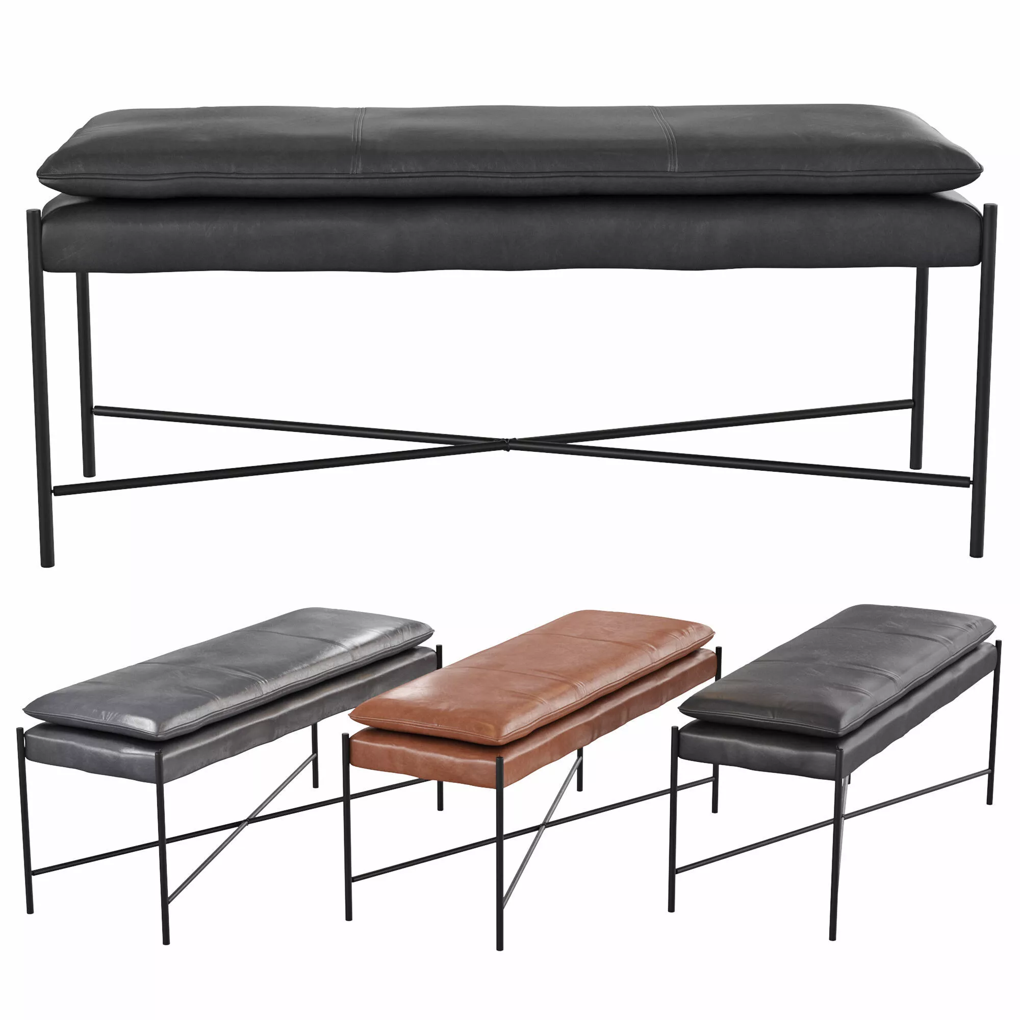 Homary-Modern Bench Upholstered PU Leather Bench in Black Finish 3D model