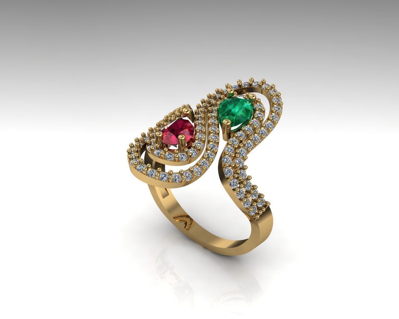 Vintage Ruby Emerald Ring 3D print model_3