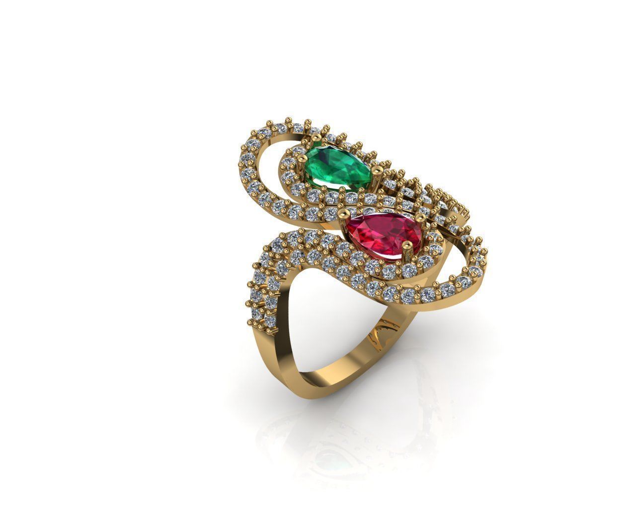 Vintage Ruby Emerald Ring 3D print model_2