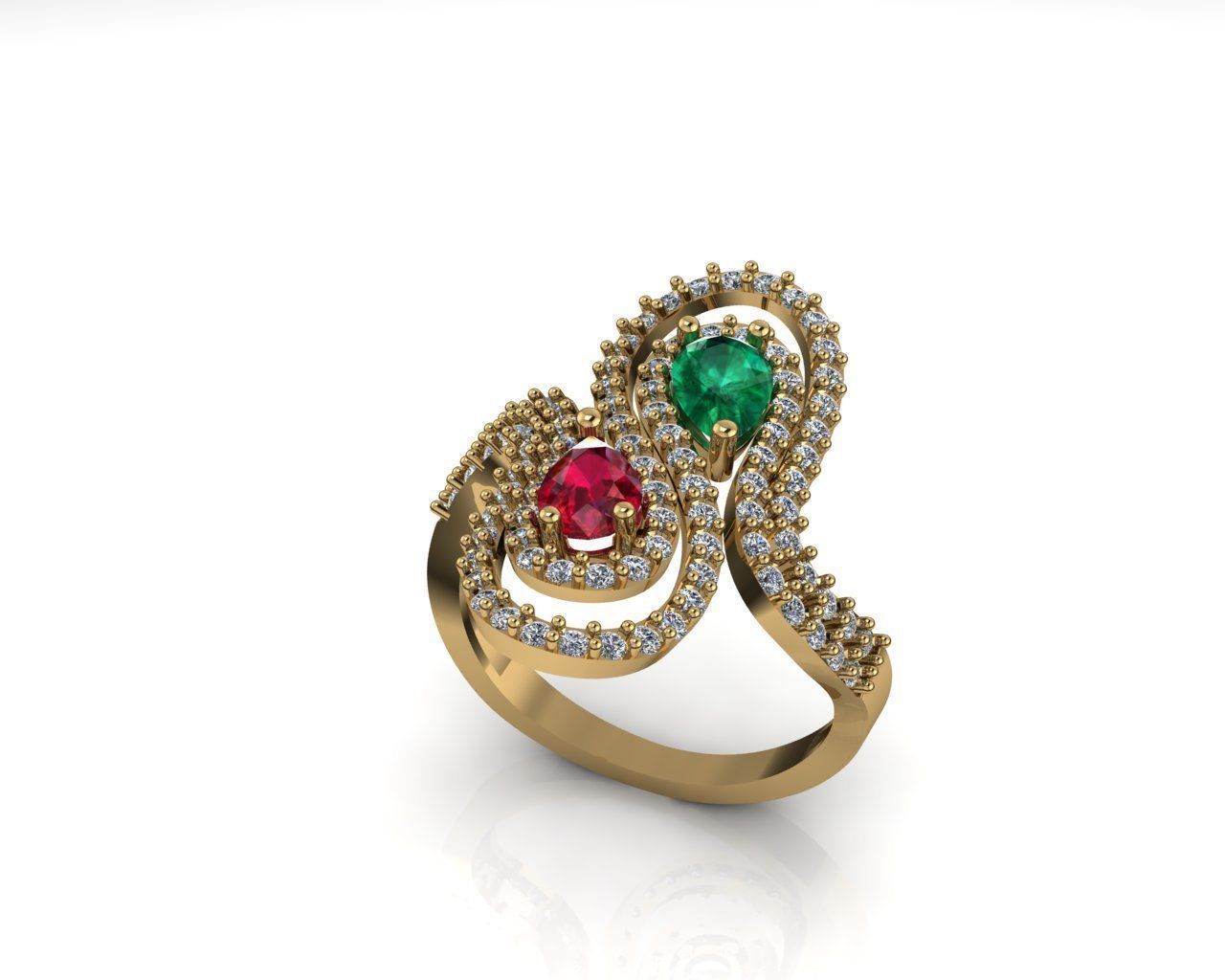 Vintage Ruby Emerald Ring 3D print model_1