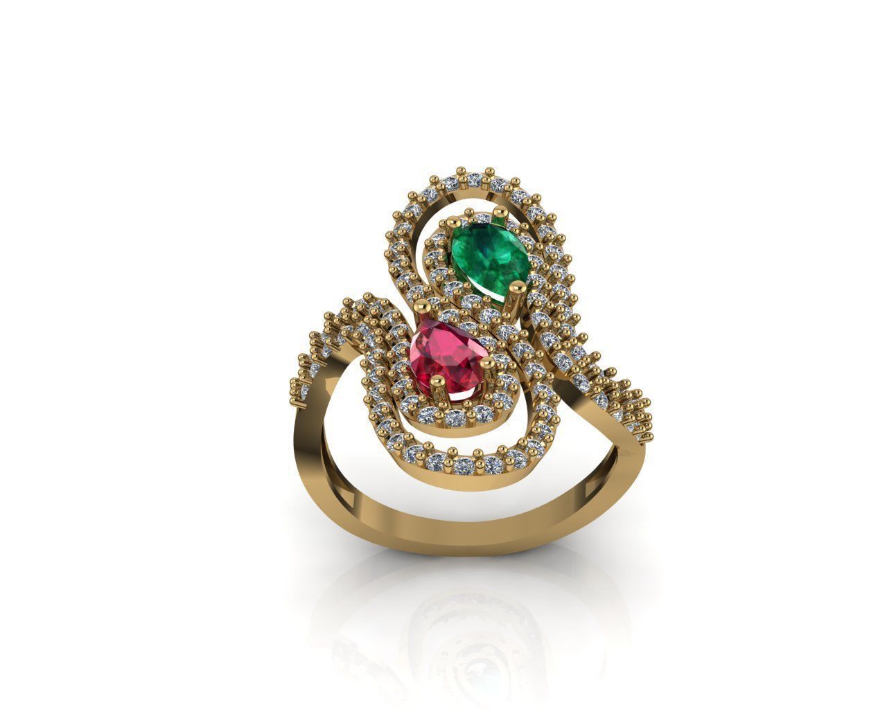 Vintage Ruby Emerald Ring 3D print model_4