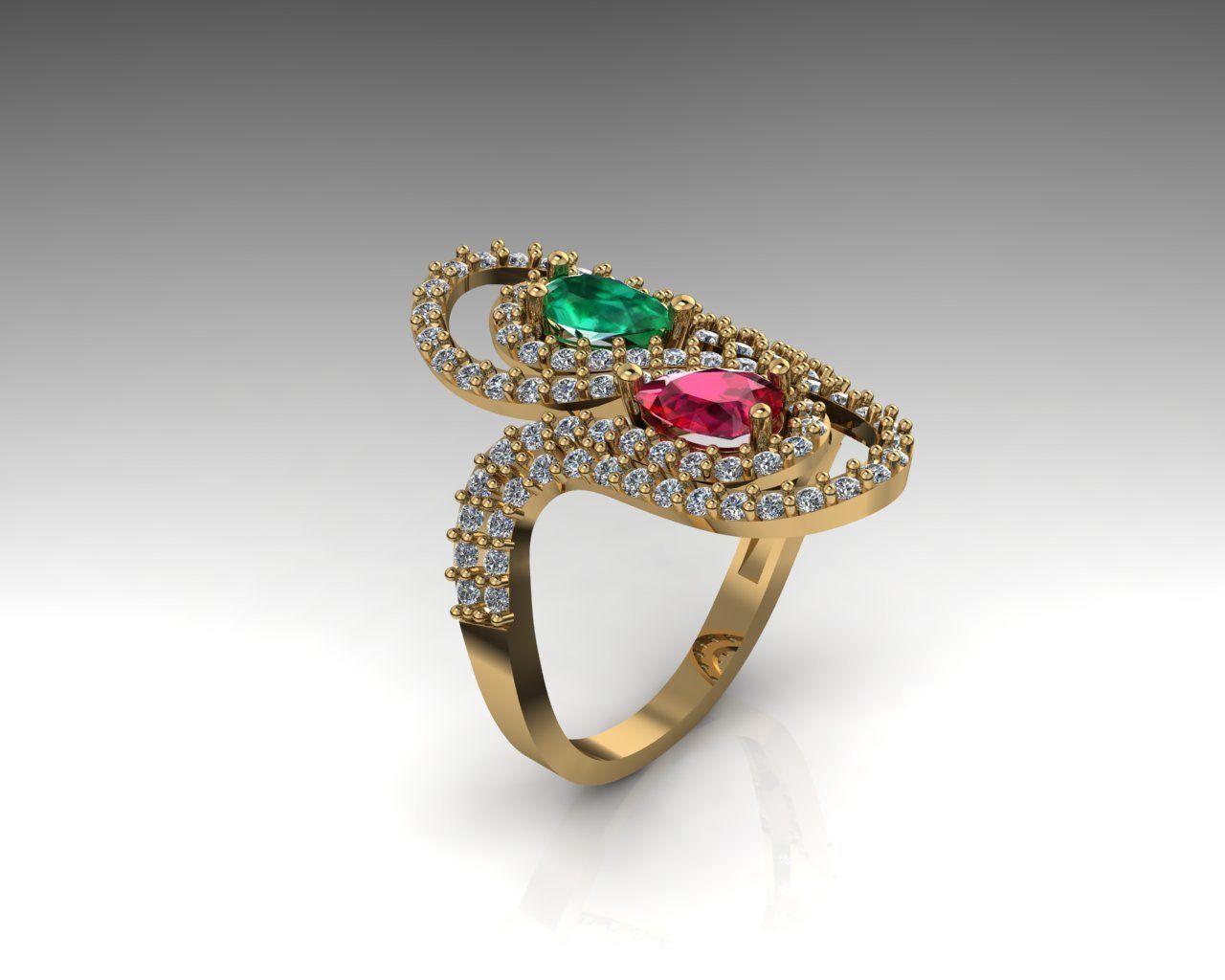 Vintage Ruby Emerald Ring 3D print model_5