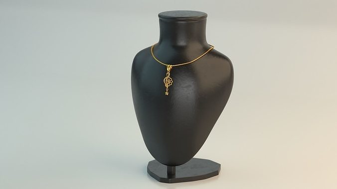 Pendant 7 gold necklace on mannequin 3D model