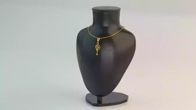 Pendant 7 gold necklace on mannequin 3D model