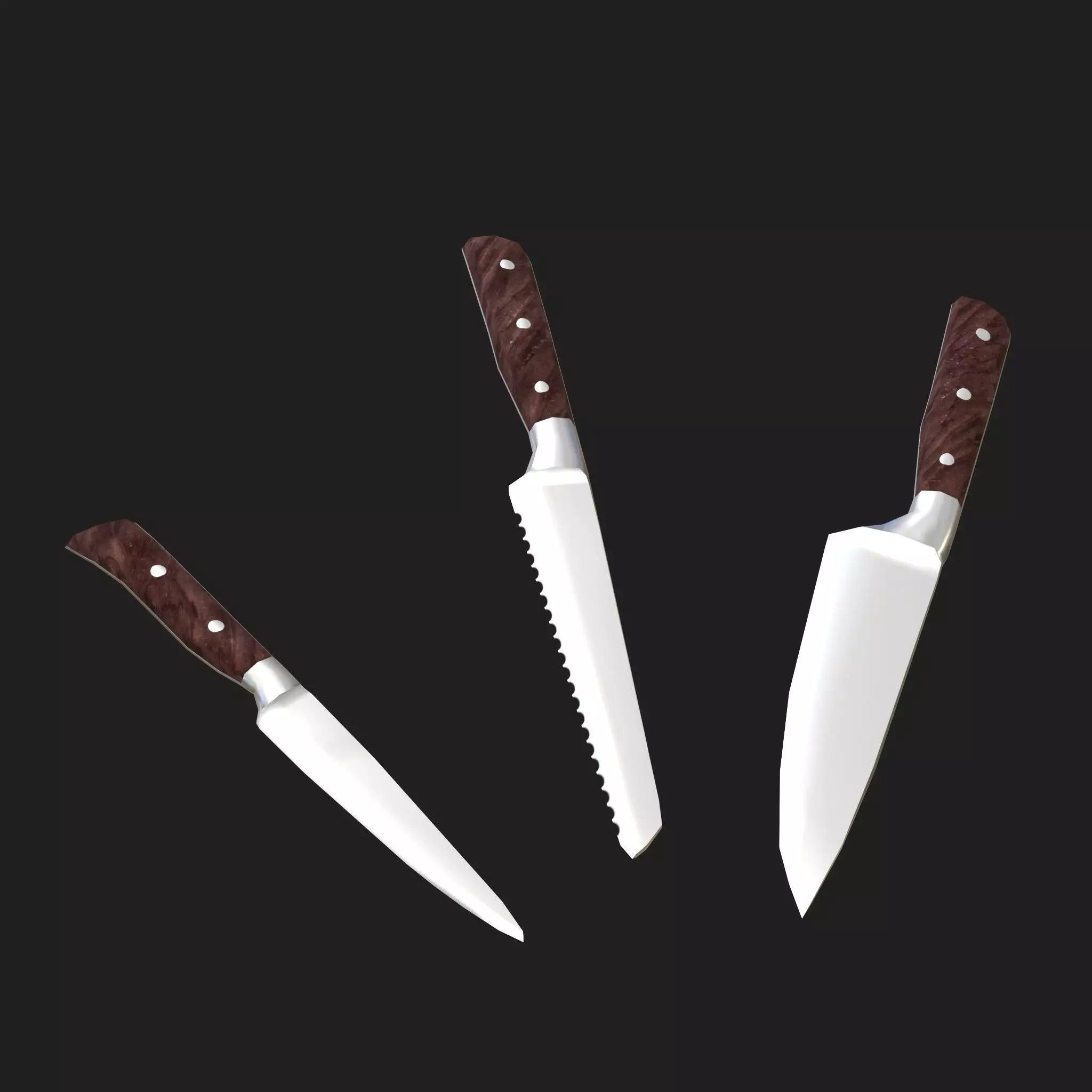 Kitchen Knife - 3 Piece Set Low-poly 3D model