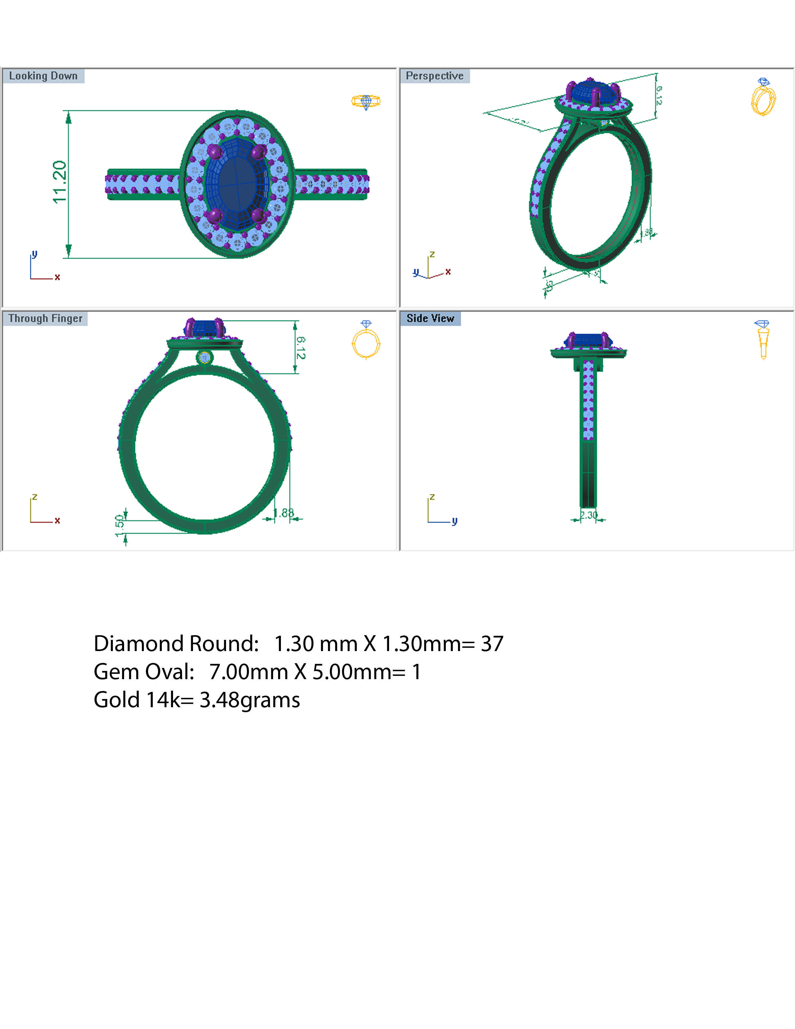 Oval One Row Diamond Ring SD 3D print model_12