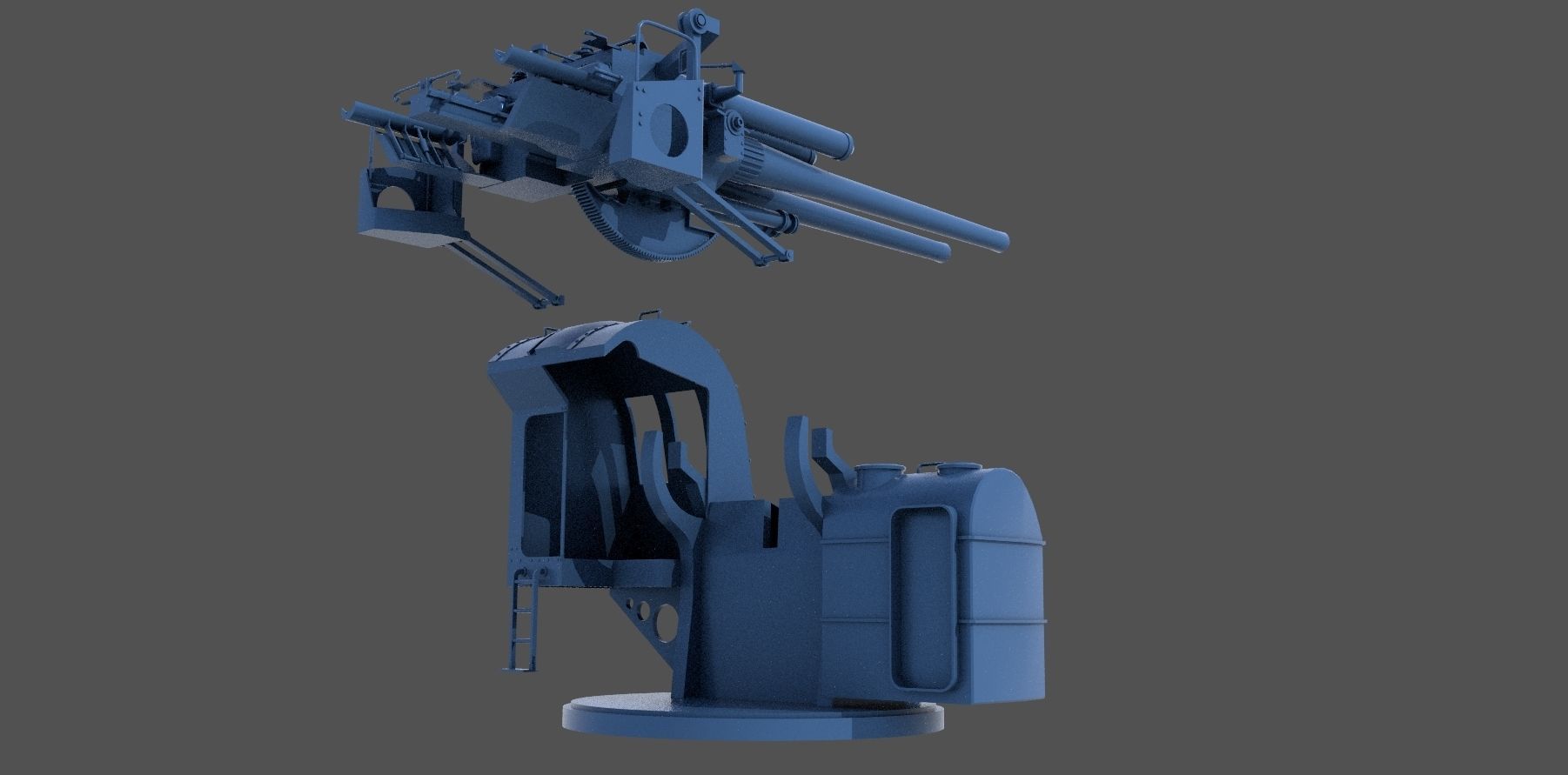 Yamato type 89 AA turret - Personal license - 1-100 scale 3D print model_6