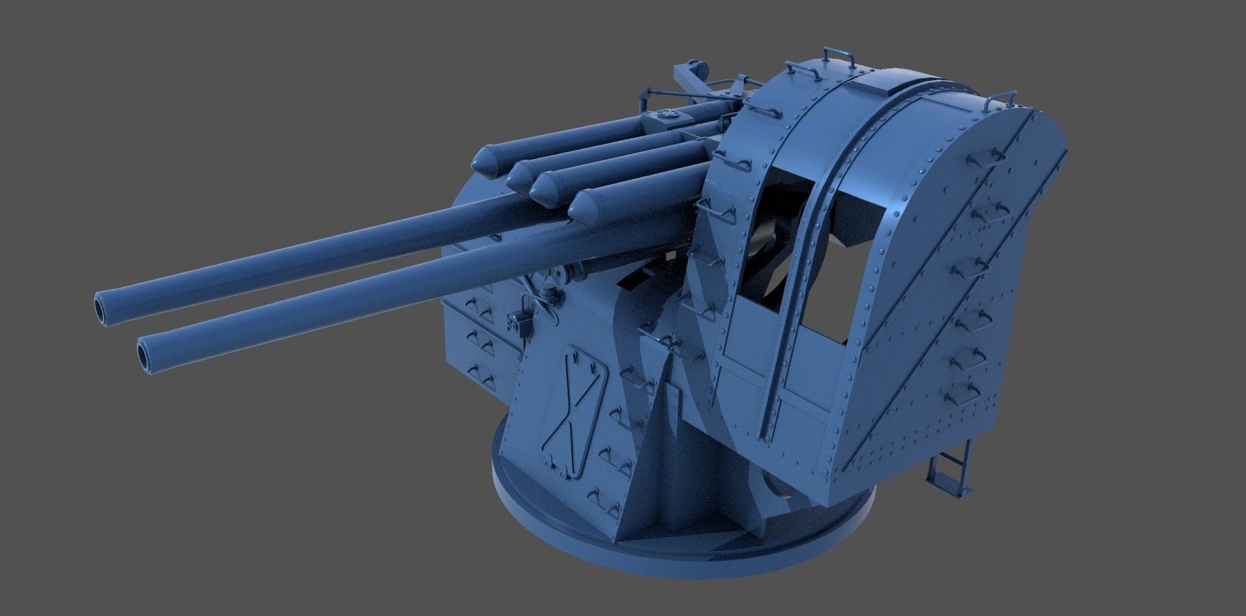 Yamato type 89 AA turret - Personal license - 1-100 scale 3D print model_1