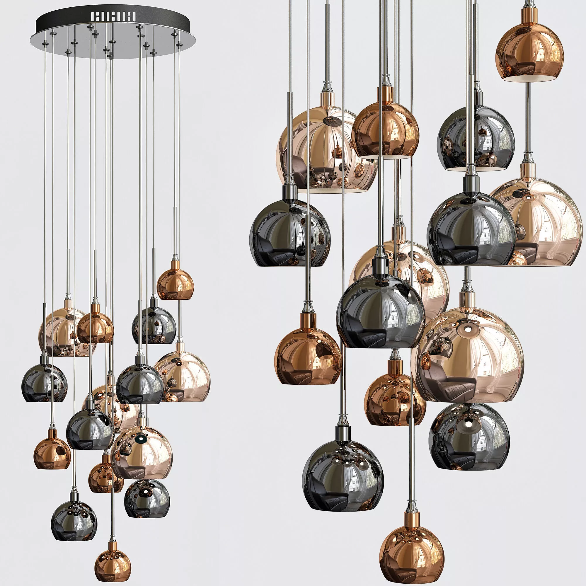 Dar AUR1564 Aurelia 15 Light Pendant Copper And Bronze 3D model