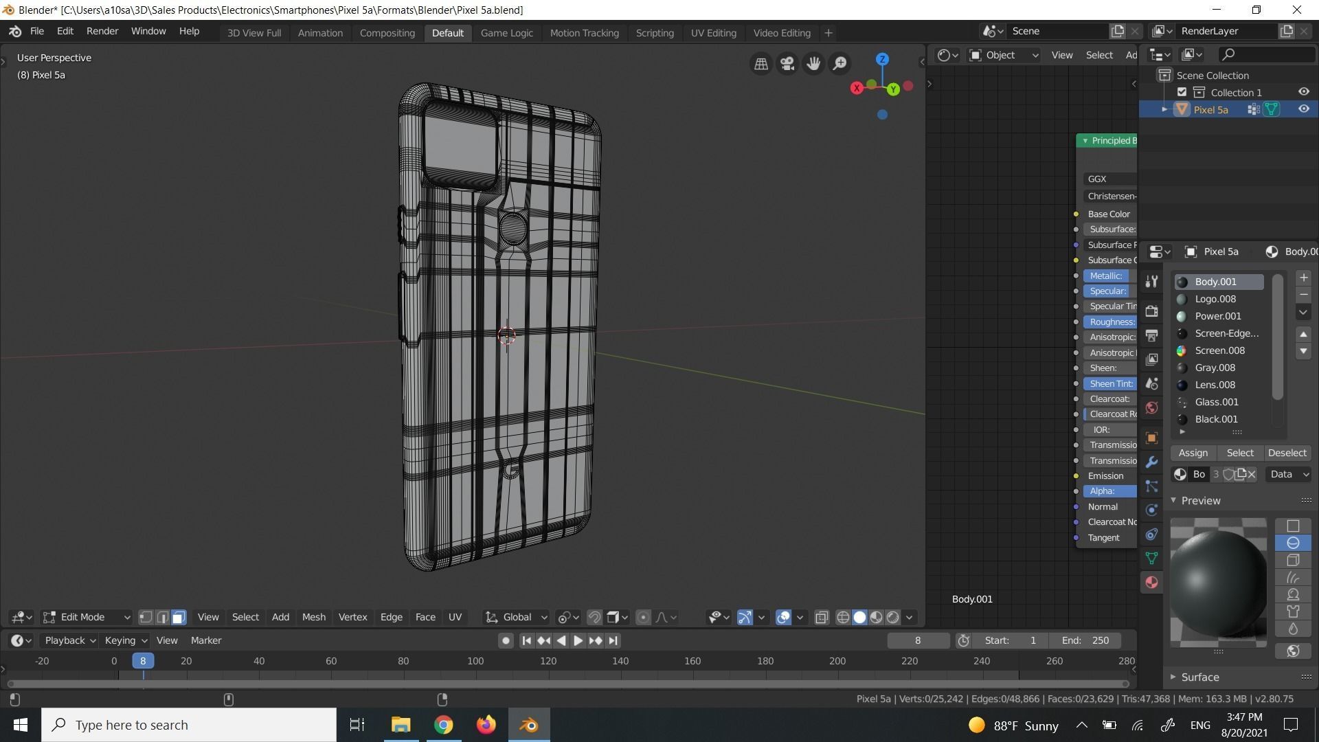 Google Pixel 5a in Official Color Low-poly 3D model_5