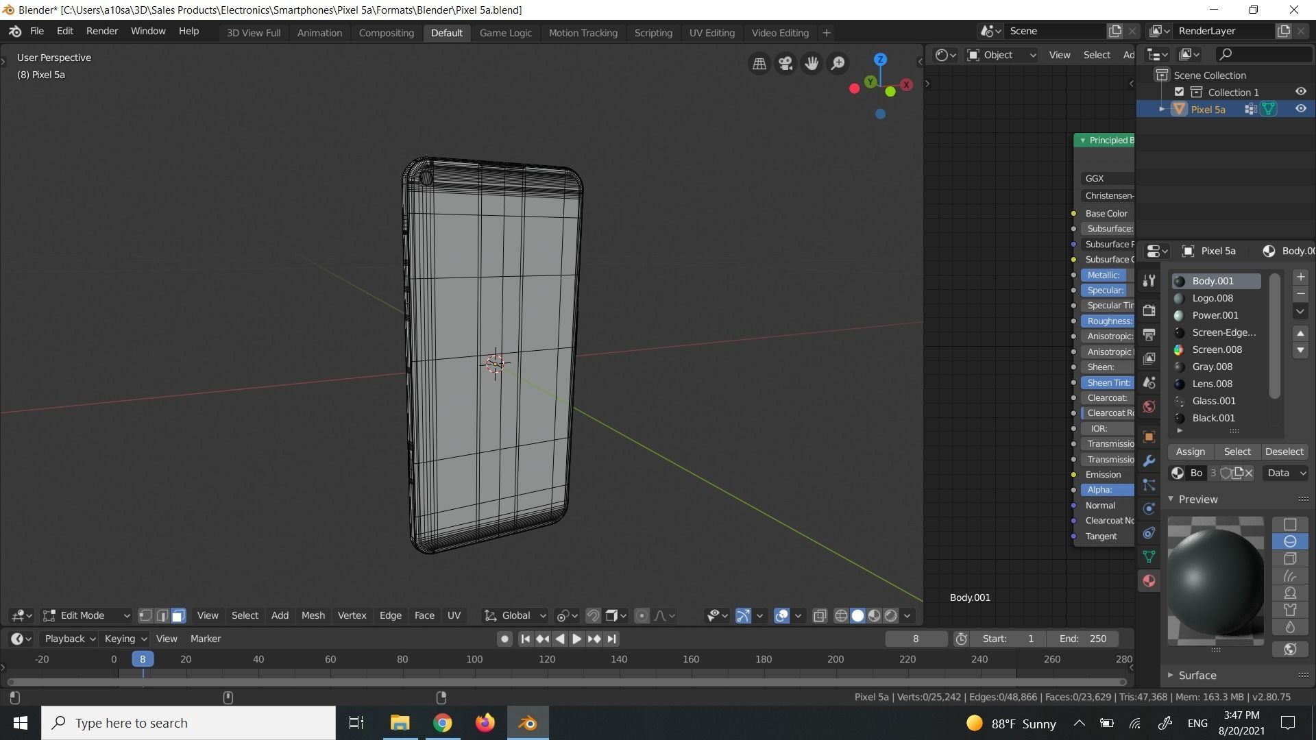 Google Pixel 5a in Official Color Low-poly 3D model_6