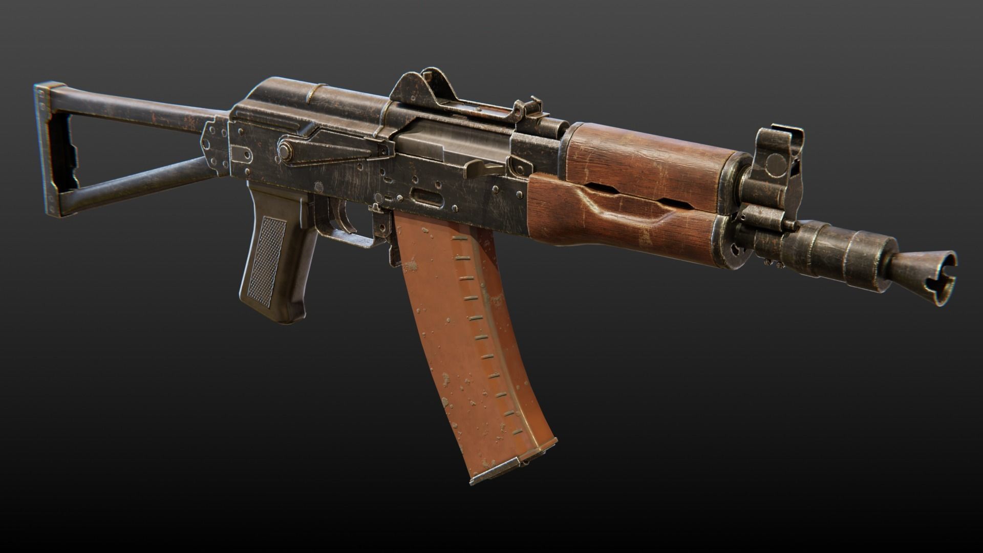 AKS-74U Submachine Gun Low-poly 3D model_2