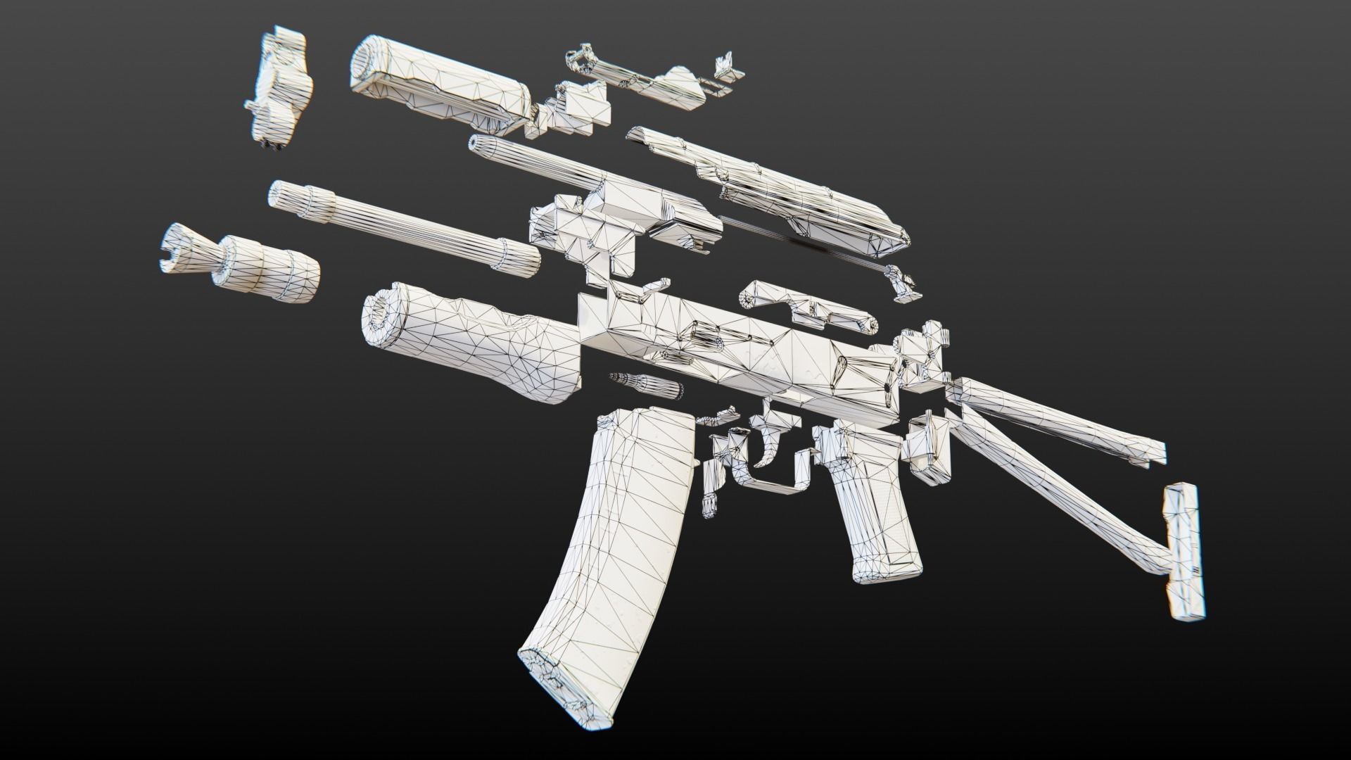 AKS-74U Submachine Gun Low-poly 3D model_16