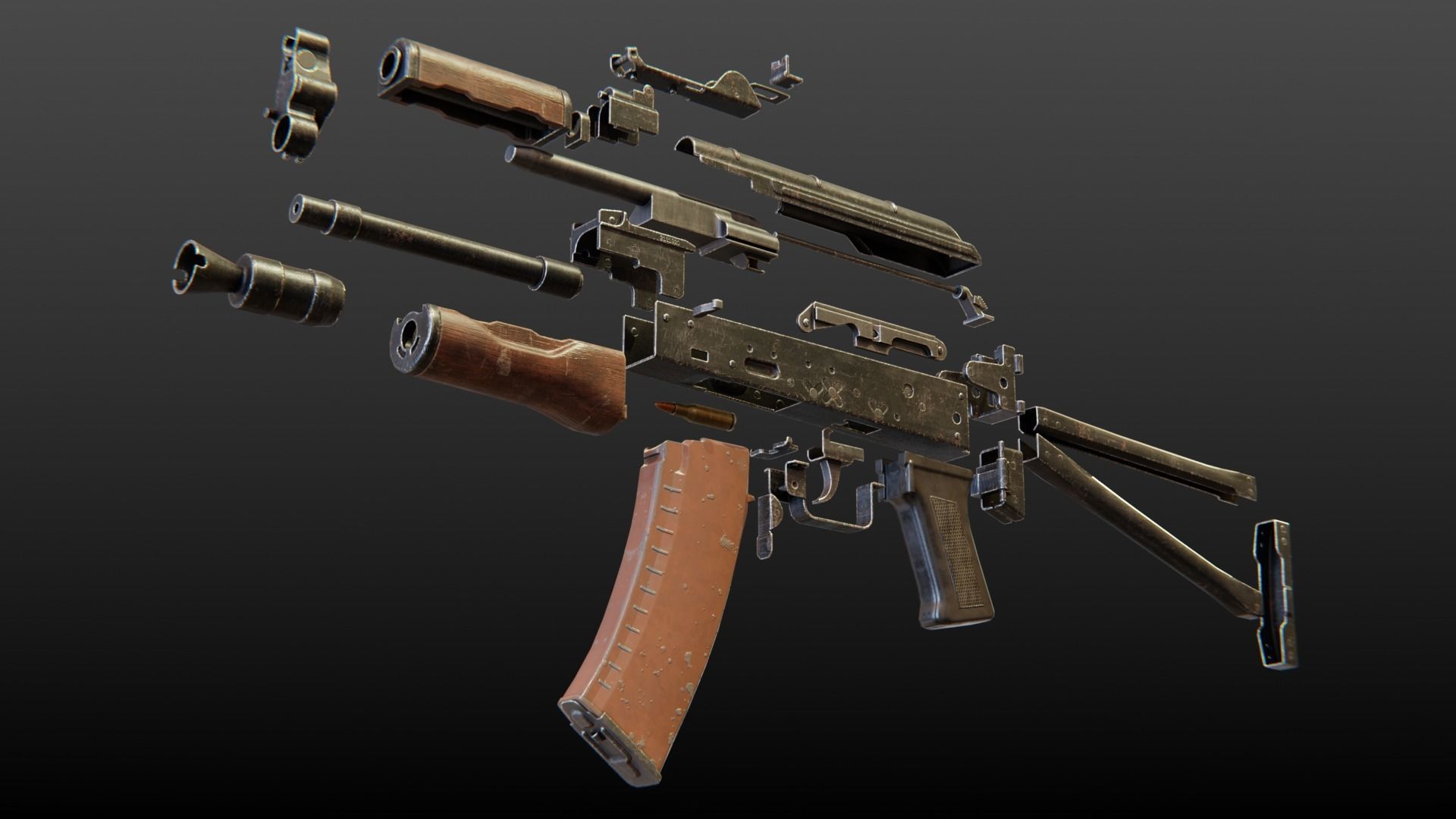 AKS-74U Submachine Gun Low-poly 3D model_15