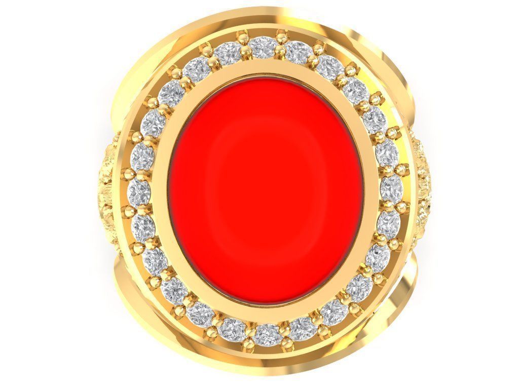 Vintage Red Gemstone Signet Ring for Men 2201 3D print model_2