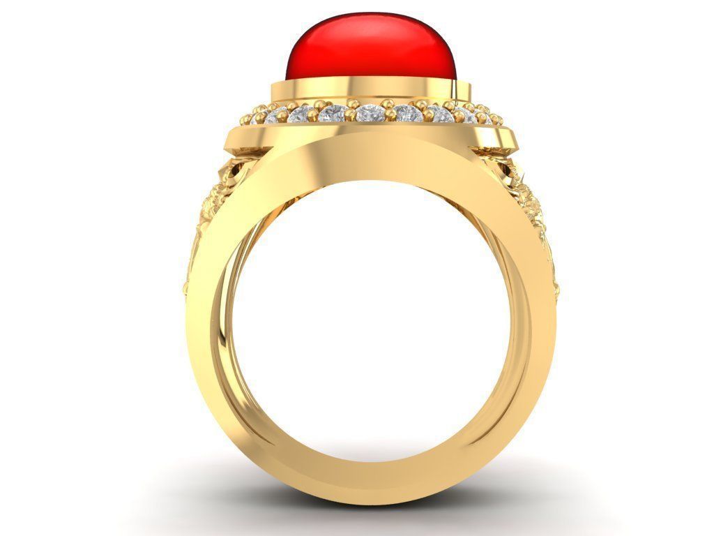 Vintage Red Gemstone Signet Ring for Men 2201 3D print model_3