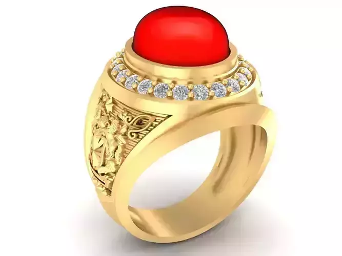 Vintage Red Gemstone Signet Ring for Men 2201