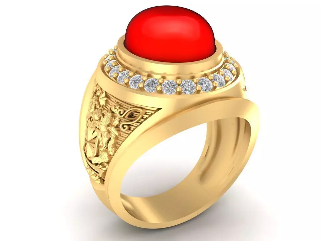 Vintage Red Gemstone Signet Ring for Men 2201 3D print model_0