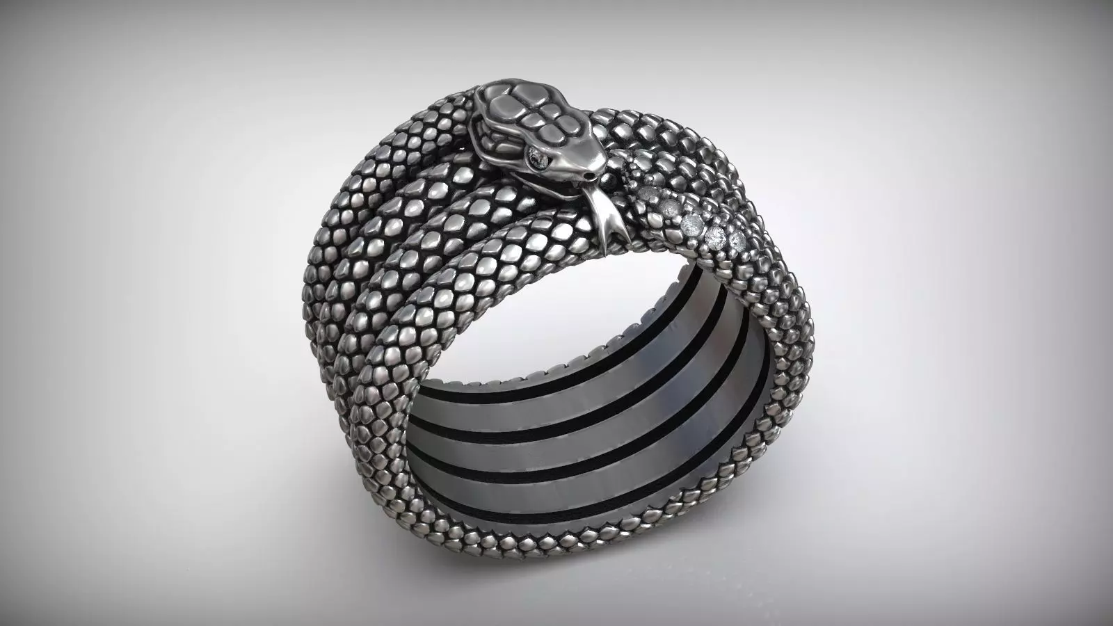 Snake Reptile Oxidized Gems Ring 3D print model