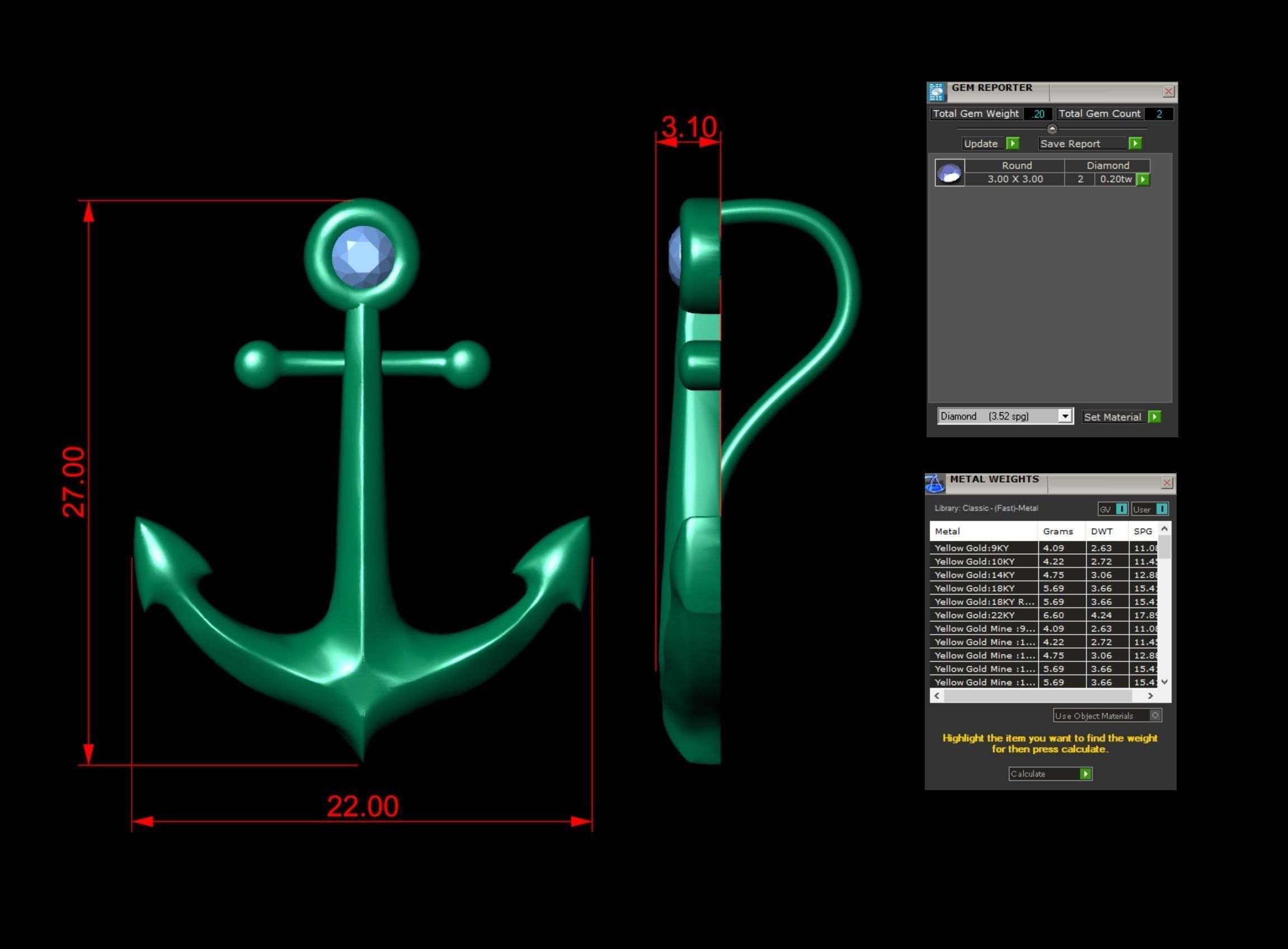 Diamond Anchor Pendant  3D print model_4