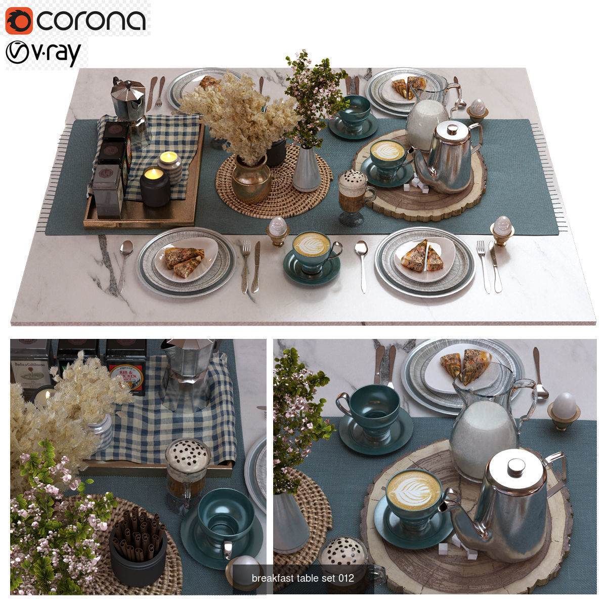 8 model of breakfast decoration set 3D Model Collection_1