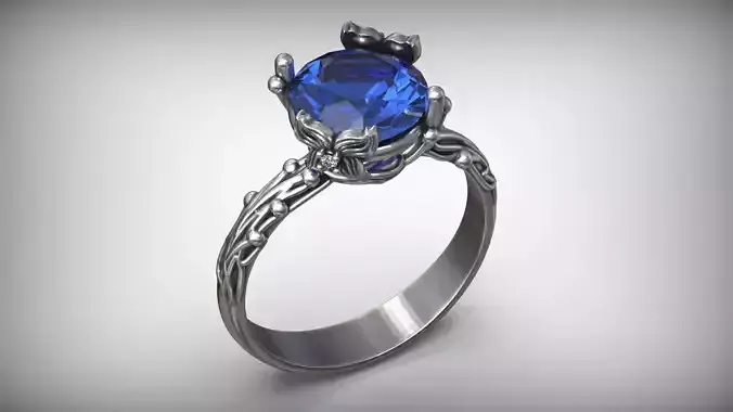 Marriage Cocktail Floral Design Butterfly Oxidized Ring