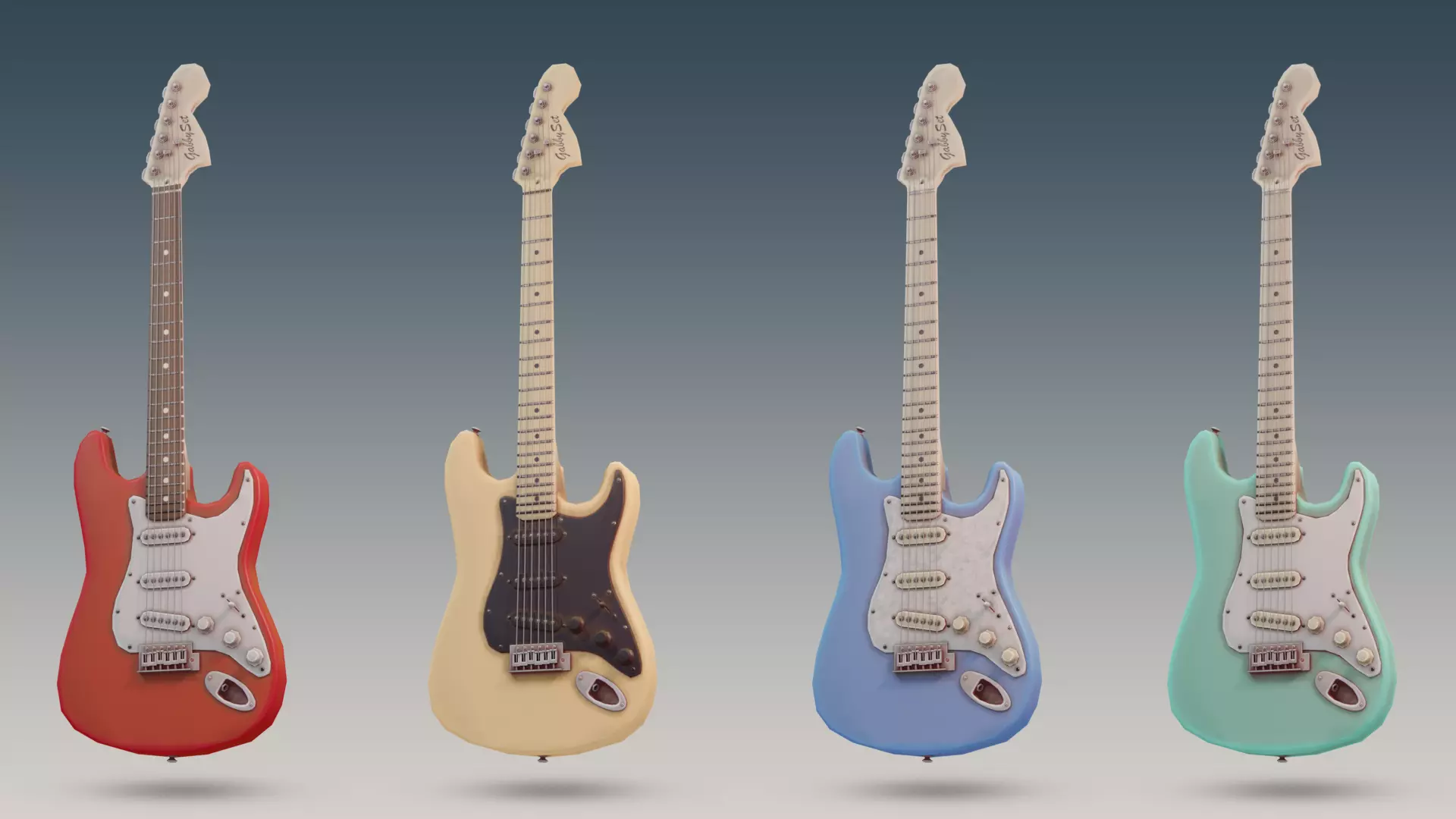 8 Low-Poly Stylized Electric Guitars - Pack Low-poly 3D model_0