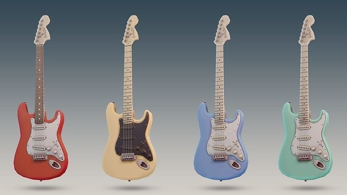8 Low-Poly Stylized Electric Guitars - Pack Low-poly 3D model