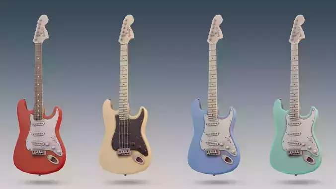 8 Low-Poly Stylized Electric Guitars - Pack Low-poly 3D model